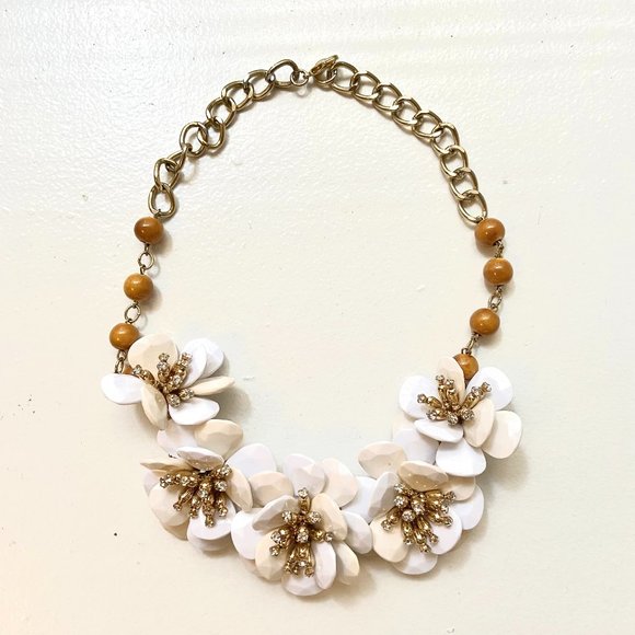 Anthropologie White Flower Statement Gold Necklace main image 3